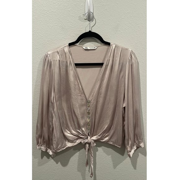 ZARA V-Neck Button Down Cream Blouse - Picture 1 of 5